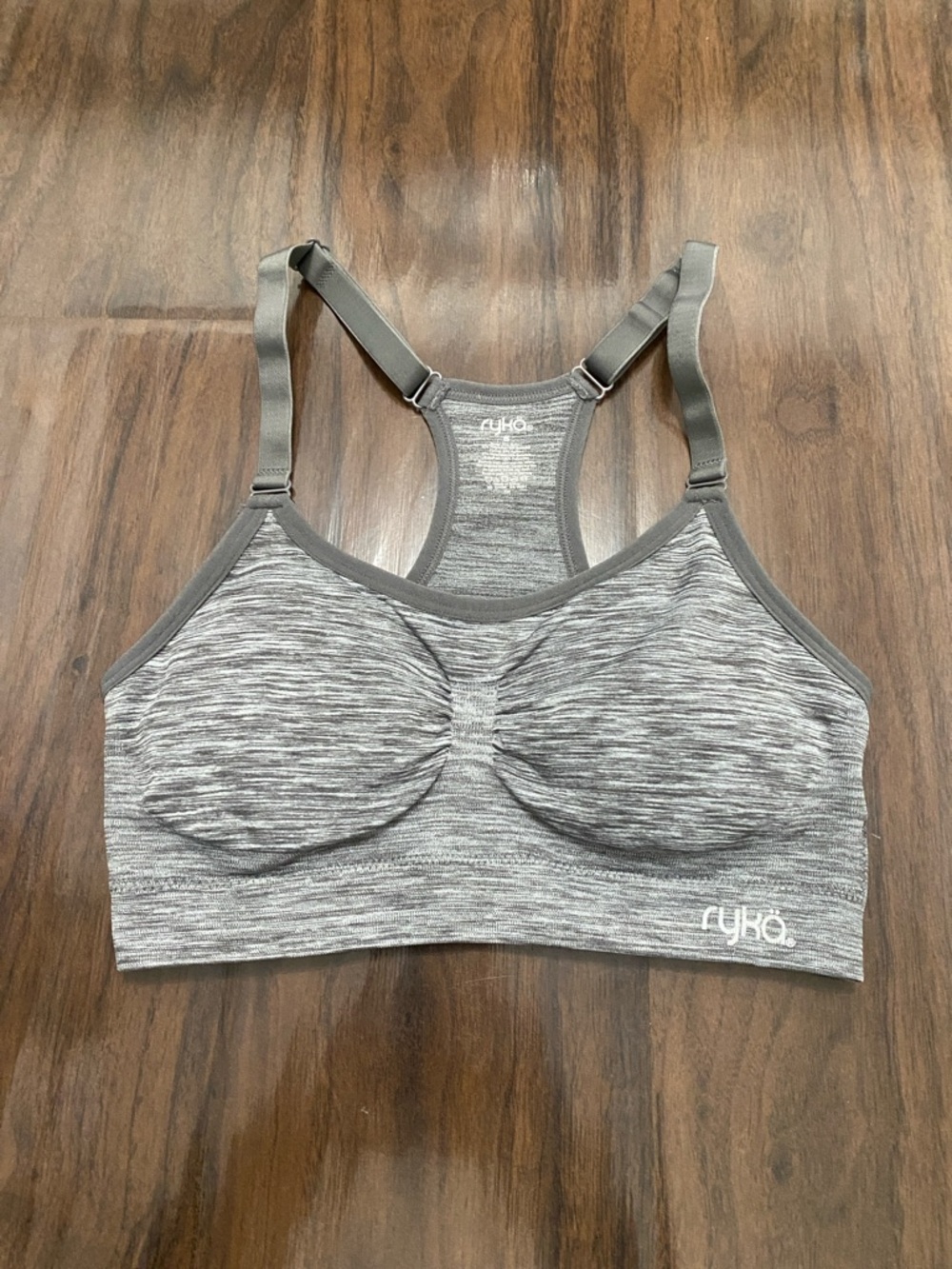Ryka Heathered Gray Padded Racerback Sports Bra